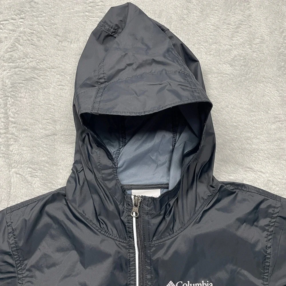 Columbia Switchback II Windbreaker Kids Size M 10/12 Black Hooded Jacket RB3416